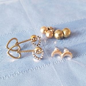 Lot of 4 Antique Gold Tone Stud Earrings